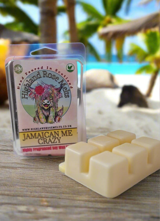 Introducing JAMAICAN ME CRAZY WAX MELT clam shell, a tantalizing blend of citrus, passion fruit, strawberries, and pineapple, with hints of warm vanilla and creamy coconut. Fill your space with this luxurious and refreshing fragrance. Don't miss out on this fruity sensation.