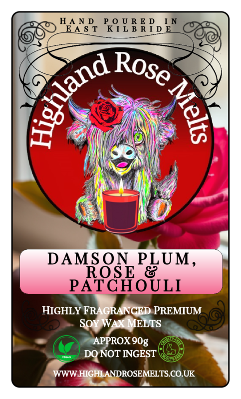DAMSON PLUM, ROSE & PATCHOULI WAX MELT clam shell