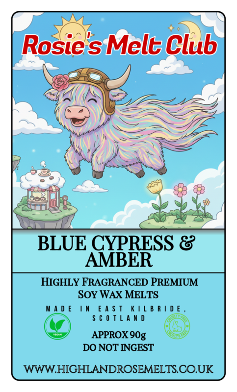 BLUE CYPRESS AND AMBER WAX MELT clam shell