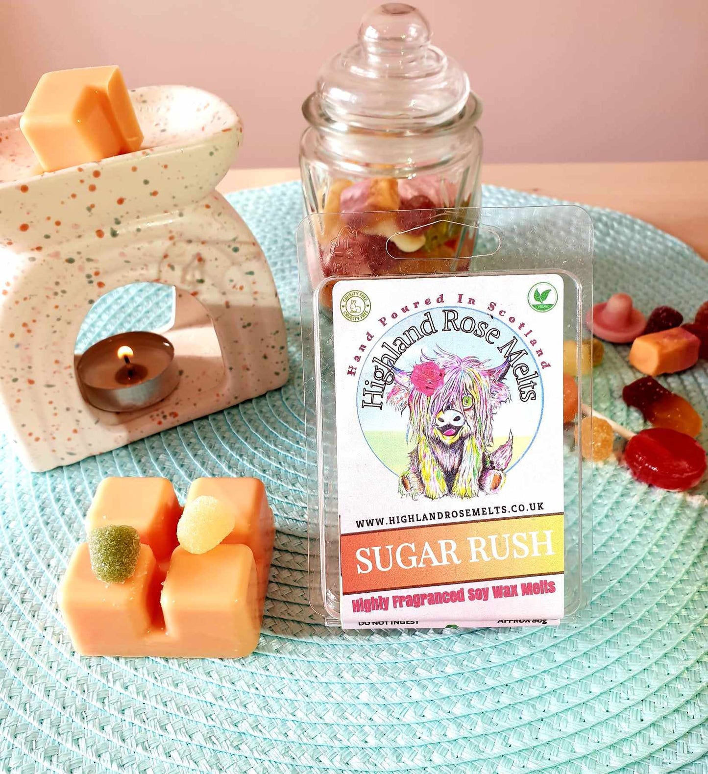 SUGAR RUSH WAX MELT clam shell - HIGHLAND ROSE MELTS