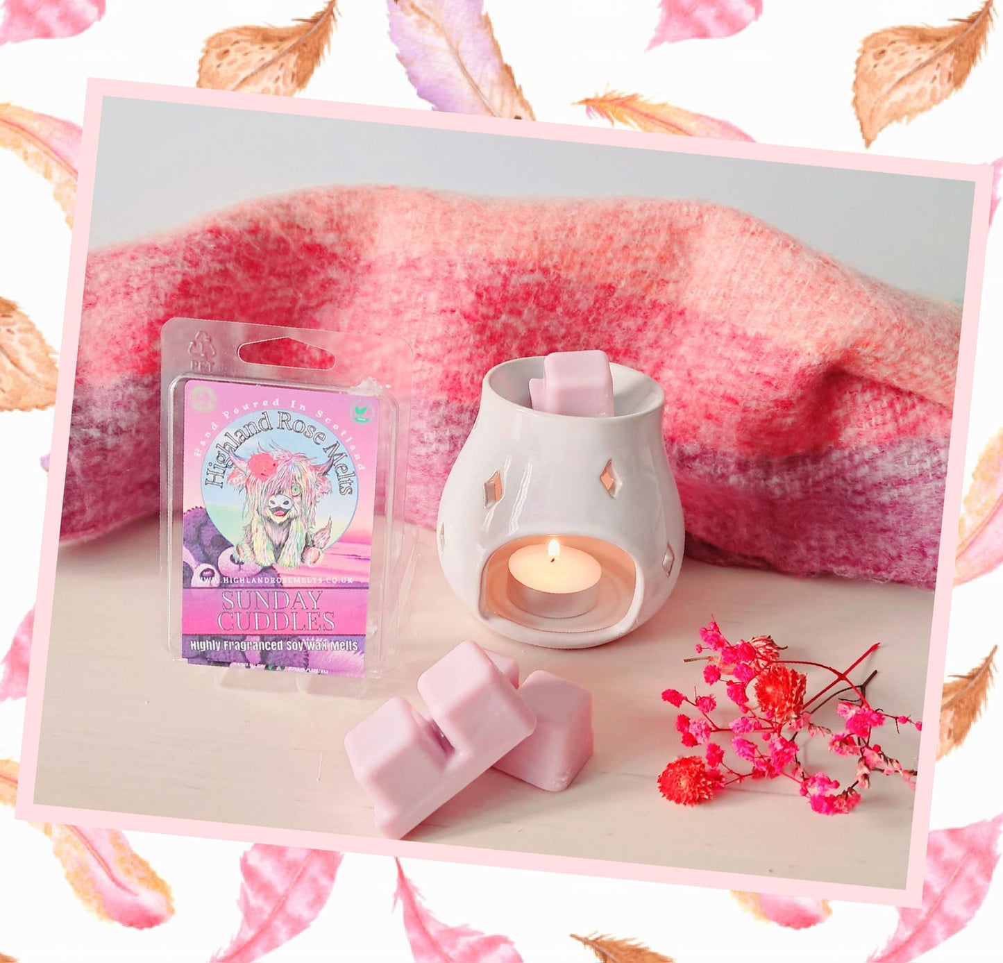 SUNDAY CUDDLES WAX MELT clam shell - HIGHLAND ROSE MELTS