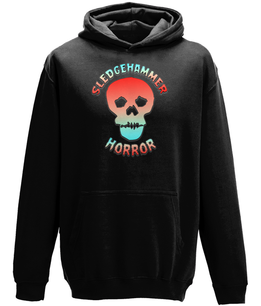 POISON VALLEY CLOTHING "SLEDGEHAMMER HORROR LET'S TALK HORROR" unisex hoodie  This awesome hoodie comes with SLEDGEHAMMER HORROR badge logo on front.  Also features full colour back piece.  This simple and stylish classic hoodie is available in many sizes. Made from cotton faced fabric and is an essential for any hoodie lover.  Fabric  80% ring spun cotton/20% polyester.
